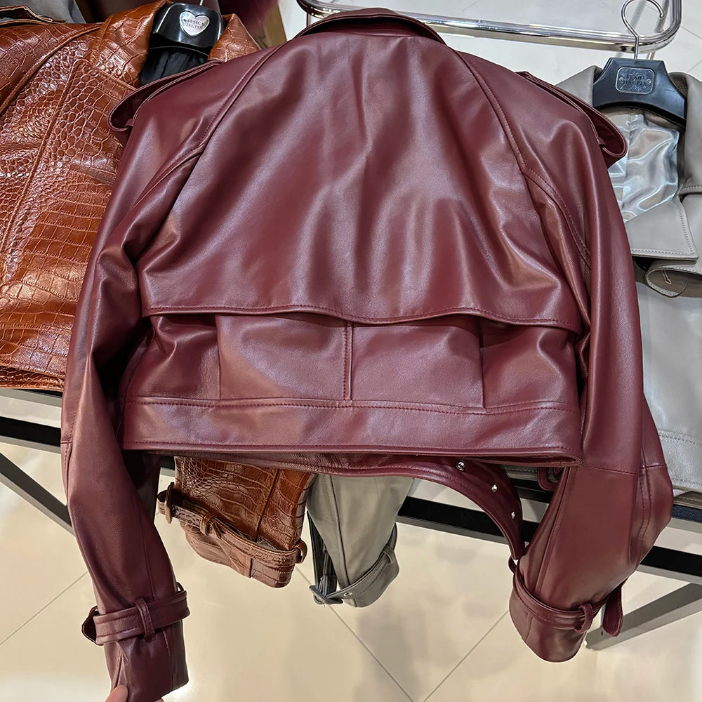 YOLOAgain Women's Real Leather Jacket Sheepskin Coat