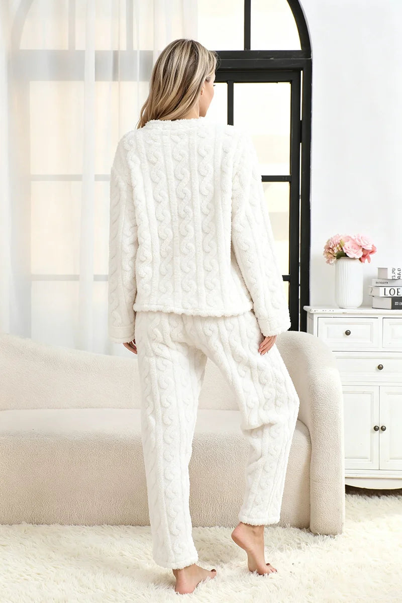 Women's Autumn and Winter Thermal Pajamas Sets Coral Velvet Jacquard Warm Loungewear Female Soft Comfortable Thickened Sleepwear