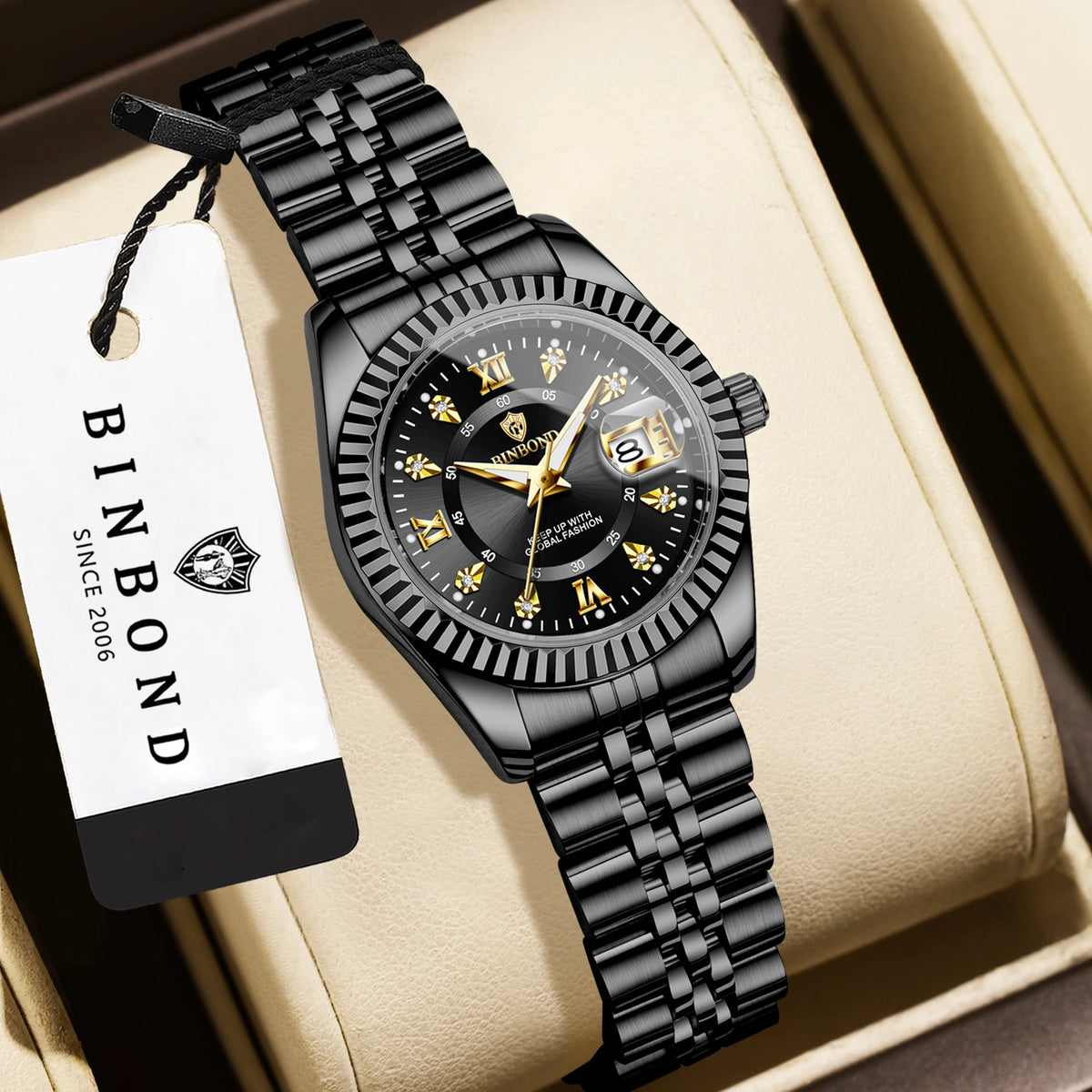 BINBOND Quartz Watches For Women Luminous Waterproof Stainless Steel Ladies Watch Montre Femme Luxe De Marque Reloj With Box