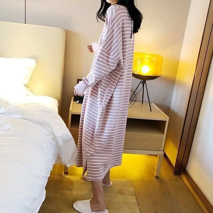 Loose Long Sleeve Sleepwear Women's Home Clothes Striped Pattern Sweet Style Spring Summer New Arrival 2023 Thin Fabric round...