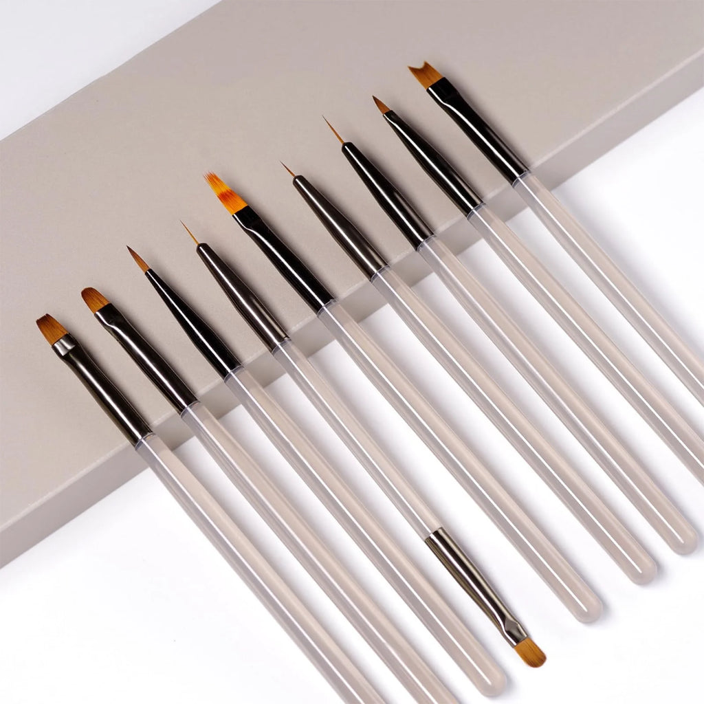 9 Pack Gray Nail Art Brushes Set Nail Art Tools Suitable for Gel Nail Polish And Nail Art Designs Perfect for Home DIY