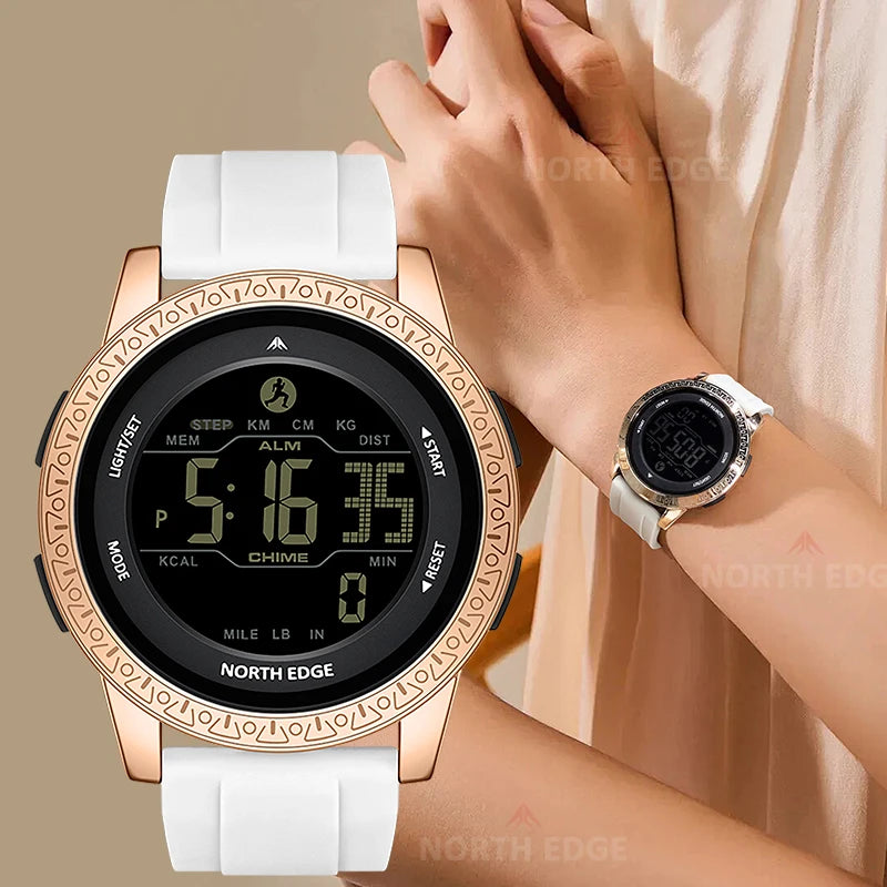 NORTH EDGE APOLLO Luxury Men Women Digital Watch Waterproof 50M Sports Watches Dual Time Pedometer Alarm Clock Couple's Watches