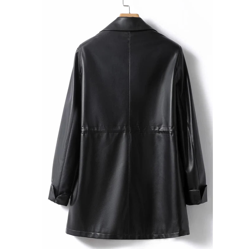 M-2XL Women Split Sheepskin Blazer Jacket Coats 2025 Spring Mid Length Chic Single Button Casual Ladies Split Leather Outwear
