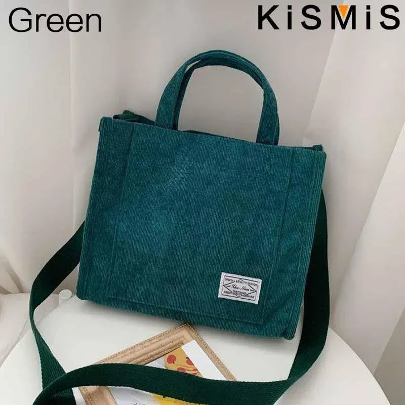 Velvet Corduroy Shoulder Bag Ladies Large Capacity Crossbody Tote Multi-Pocket Versatile Daily Fashion Purse Adjustable Strap