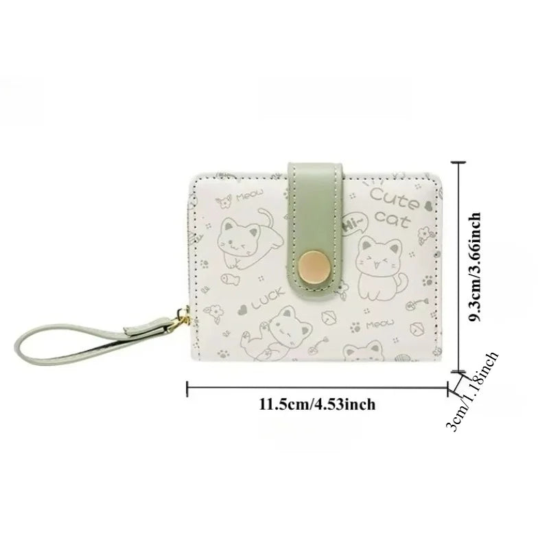 1pc Cute Cat Cartoon Coin Purse Girls Short Wallet PU Leather Large Capacity Lightweight ID Card Holder Mini Wallet Fashion