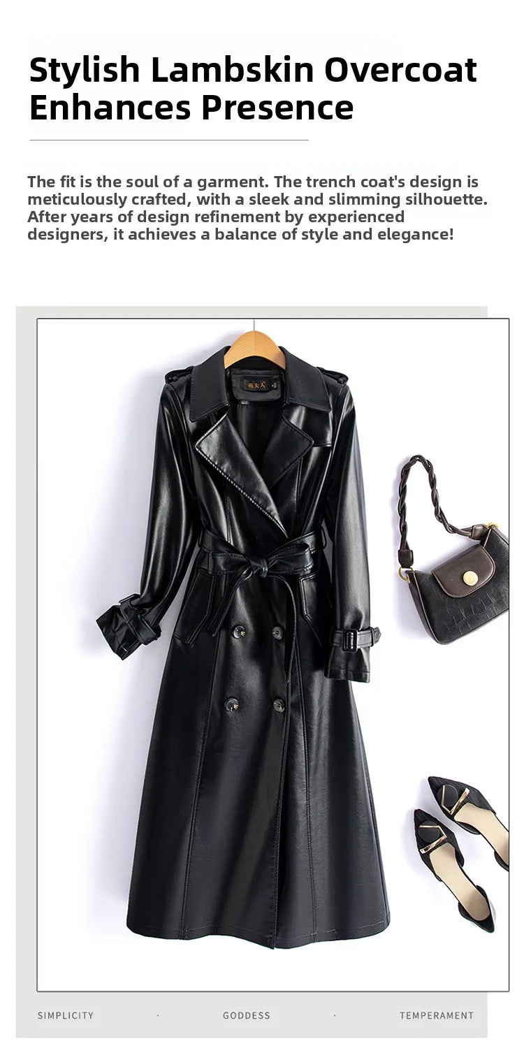 Real Leather Sheepskin Coat Women's Mid-Length Over-Knee Autumn Winter New Style Korean Version Slimming Windbreaker