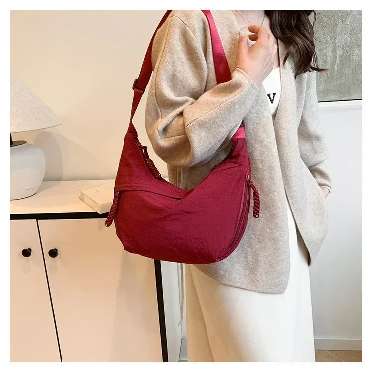 Women'S Simple Solid Color Canvas Dumpling Bag Casual Handbag Personalized Men'S Shoulder Bag Daily Use