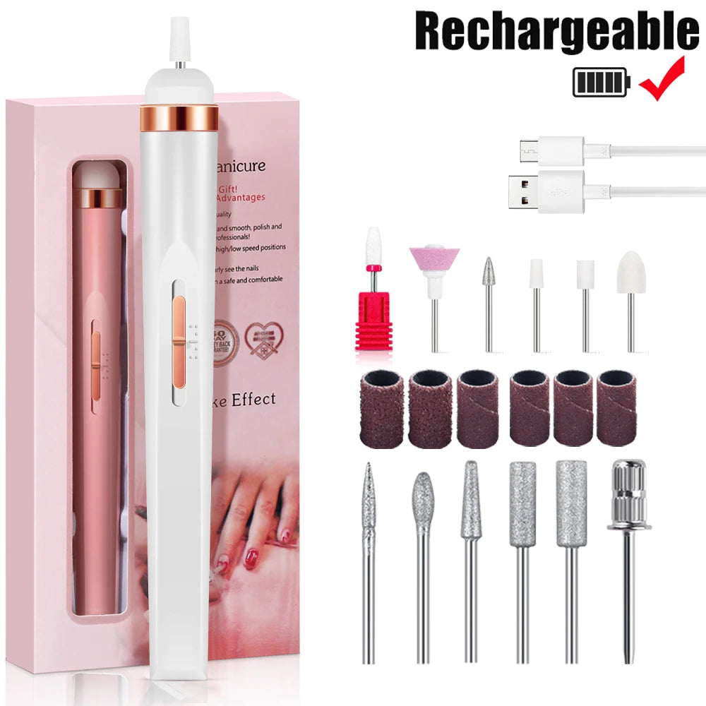 Portable Electric Nail Drill Machine USB Rechargeable Manicure Set for Nail Salon Exfoliation & Polishing for Home Salon
