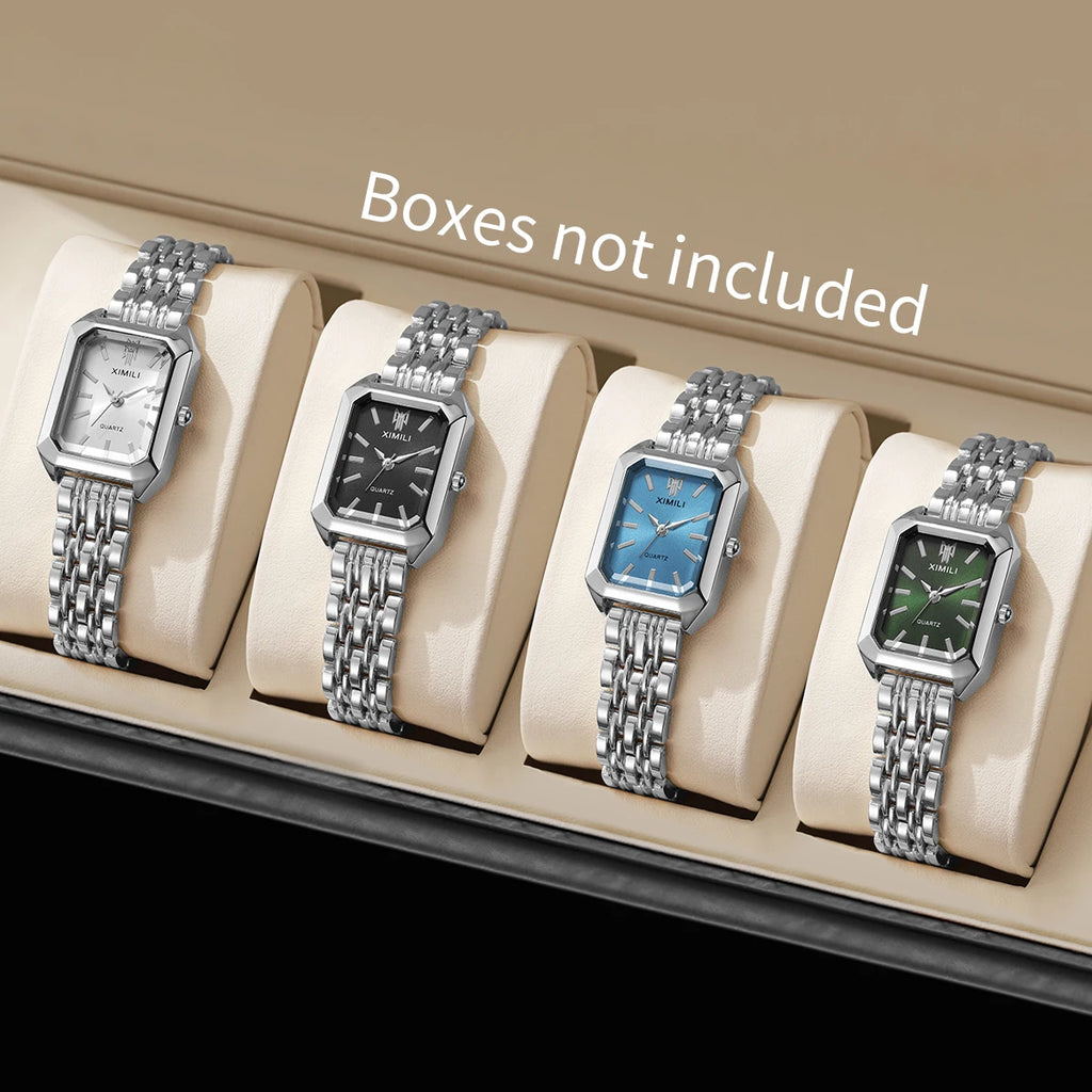 1/2/4PCS Elegant Rectangle Woman Quartz Watch Luxury Stainless Steel Band Ladies Wristwatches Relogio Feminino（Without Box）