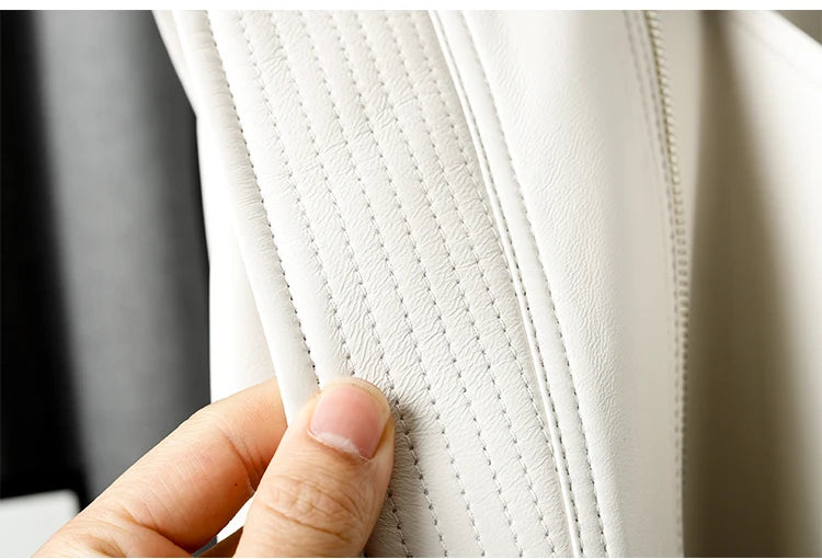 Jacket For Women 2025 New European Genuine Leather Coat Female Zipper Large Lapel Short Oversize Locotive Whtie Jaqueta Feminina