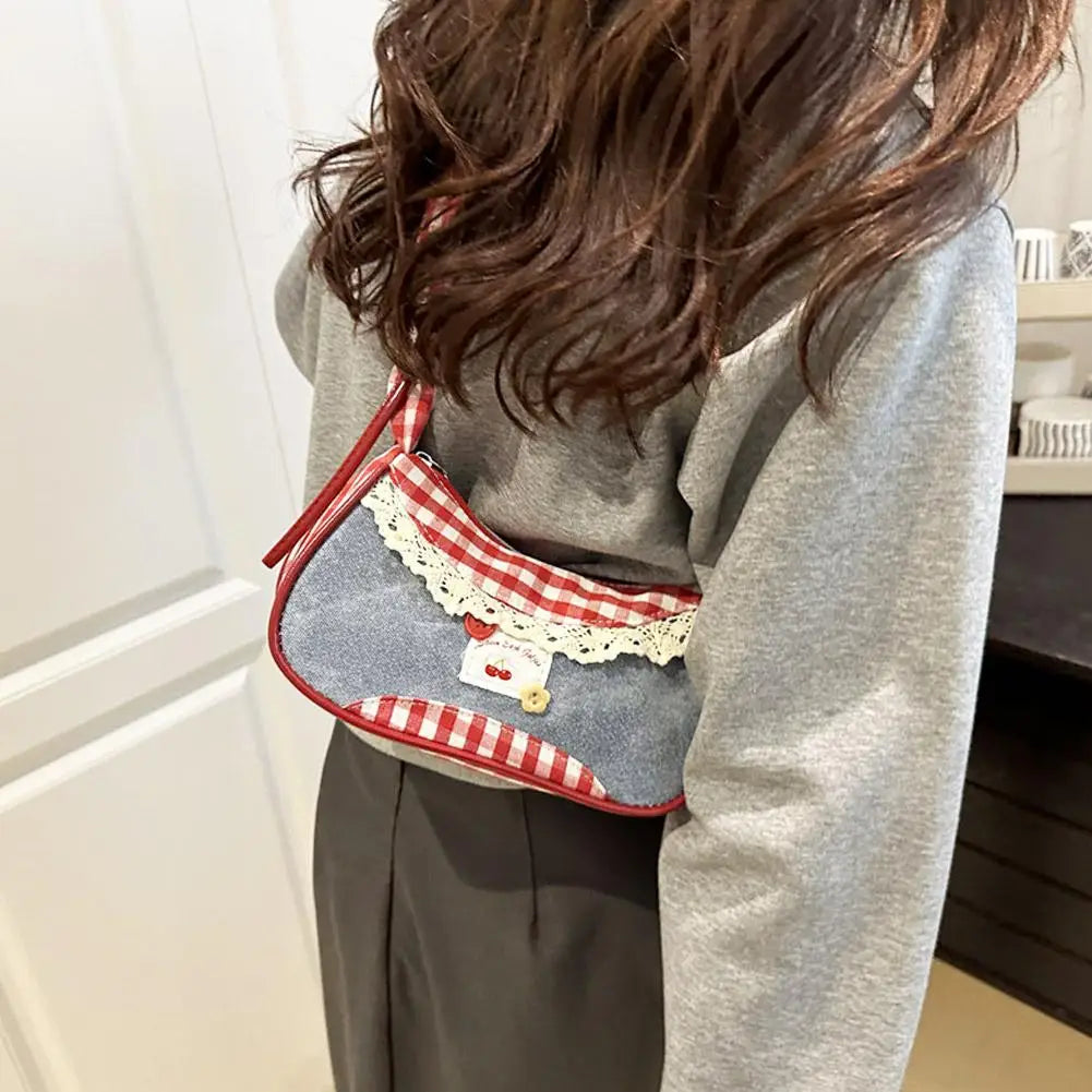 Fashion Grid Mini Handbags Adjustable Shoulder Strap Korean Hand-held Commuting Bag Single-shoulder Crossbody Bag Underarm Pouch