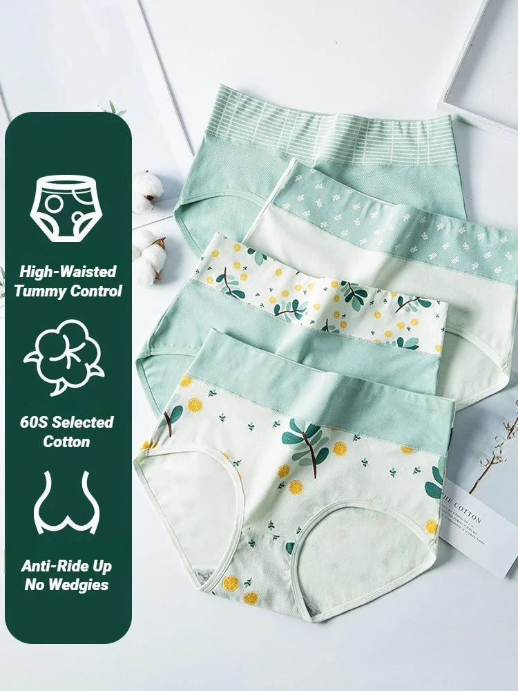4Pcs Womens High Waisted Underwear Cute Fruit Print Breathable Oversized Briefs Comfortable Soft Stretchy Girls Panties