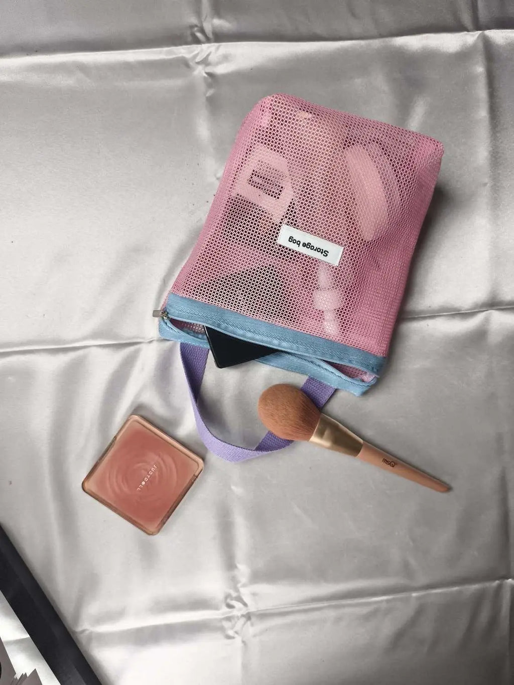 Homefish Foldable Mesh Cosmetic Bag Ins Style Bright Color Portable Women Summer Toiletry Storage Bag Beach Makeup Pouch
