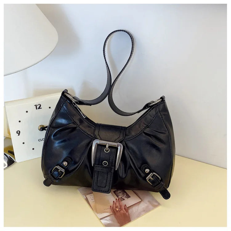 Large-capacity pleated armpit bag for women 2025 new retro commuter temperament motorcycle old style shoulder bag