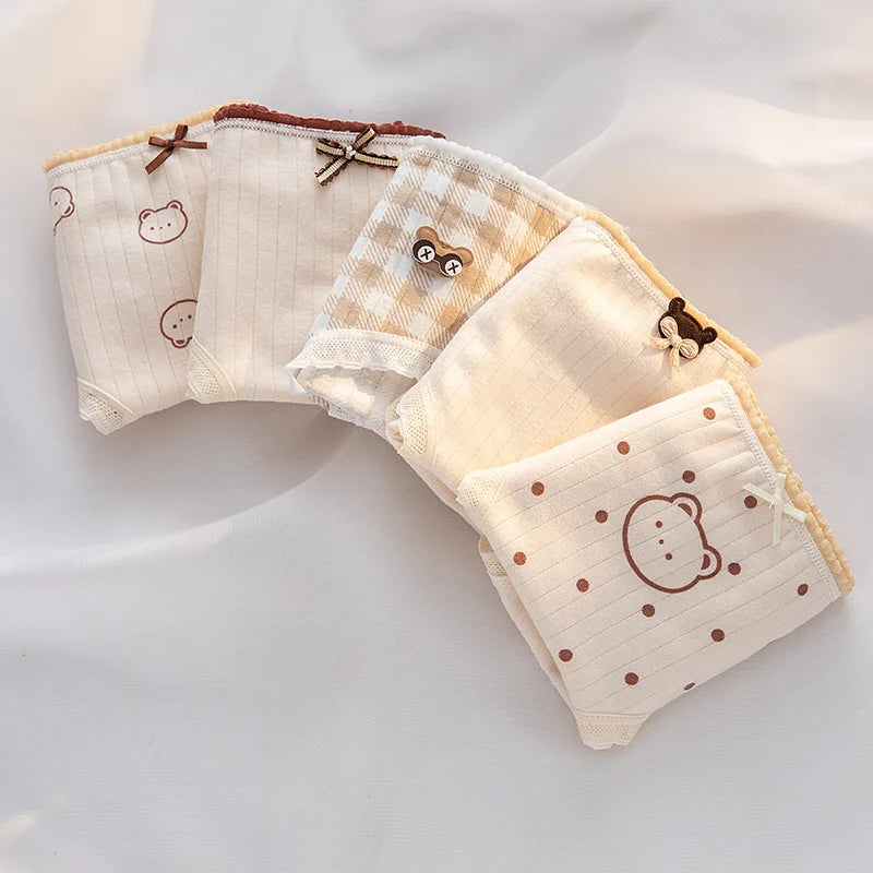 5Pcs/set Women Cotton Panties Cartoon Girls Briefs Mid Waist Underwear Shorts Soft Breathable Panty Sexy Intimates Lingerie M-XL