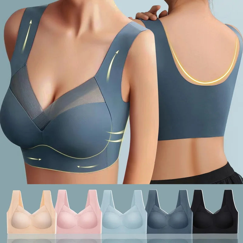 EUR/USA Size Women Breathable Sports Bra Inner Support Push Up Brassiere Vest Patchwork Mesh Gym Underwear Tops Padded Bras