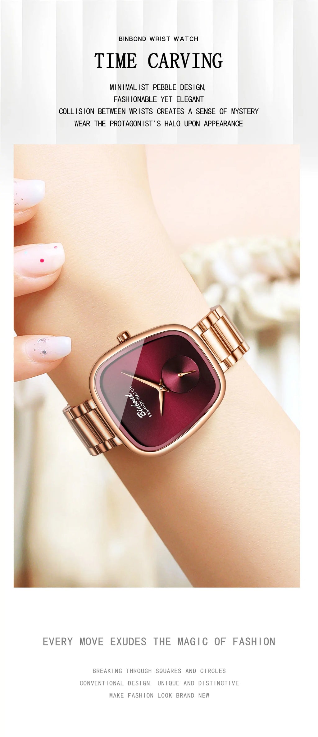BINBOND Simple Quartz Watches For Women Luxury Precise Luminous Waterproof Elegant Women's Watch Casual Sturdy Stainless Reloj