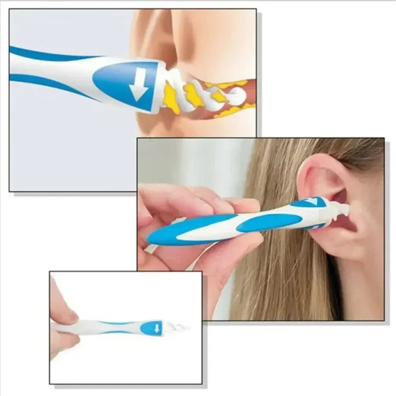 Portable Spiral Ear Wax Remover Tool Ear Cleaner with Soft Silicone 16 Replacement Tips Simply To Grab Extract Earwax