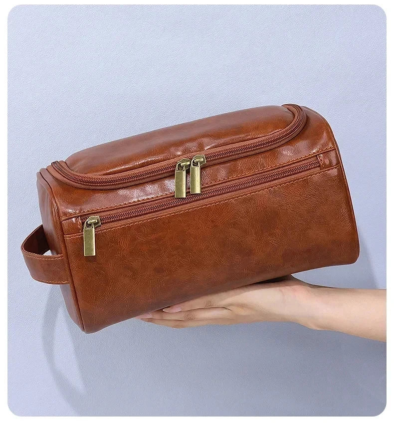 Leather Toiletry Bag for Men Women Dopp Kit Mens Hanging Toiletry Bag Travel Toiletry Bag for Traveling Large Cosmetic Bag for T