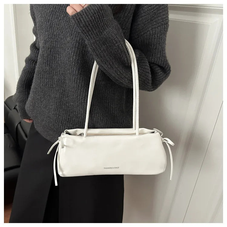 French Elegant Square Bag Korean Bow Decoration Pu High-quality Bag Niche Simple Ballet Style Shoulder Bag New Casual Women Bags