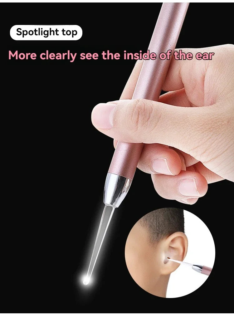 Stainless Steel Ear Scoop Light Visual Ear Cleaner Soft-Touch Ear Spoon Head Ear Cleaning Tool Set for Safe Home Use