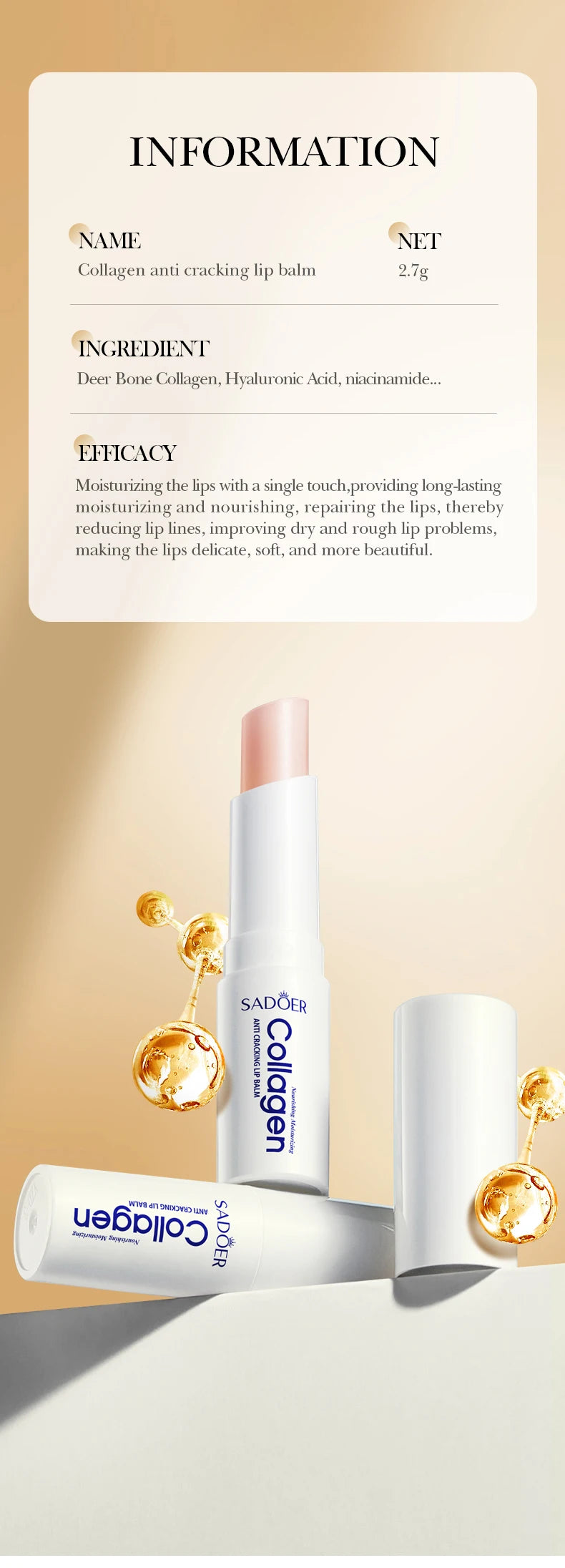 SADOER Collagen Moisturizing Lip Balm Nourishing Anti-Cracked Long-Lasting Hydration 1/2/3/5PCS Stick Lip Skin Care