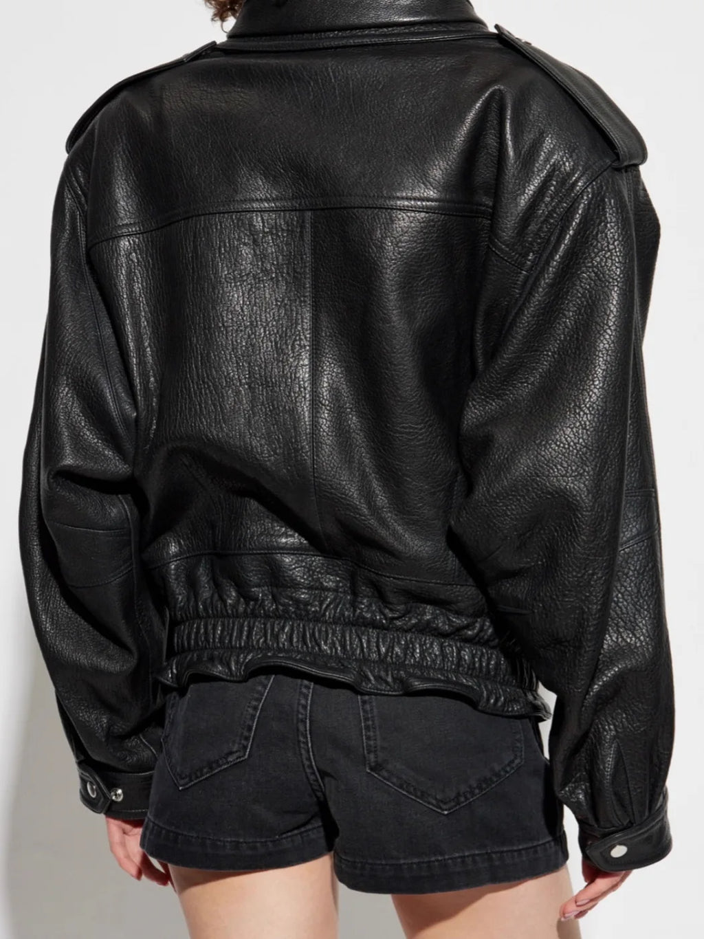 Leather Coat Autumn Winter Women Vintage Fashion Double Collar Lychee Pattern Sheepskin Bubble Leather Zipper Motorcycle Jacket