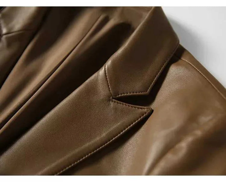 Natural Sheepskin Coat Blazer Mujer Single Button Suit Collar Chic and Elegant Woman Jacket Slim Camel Real Leather Topscoat