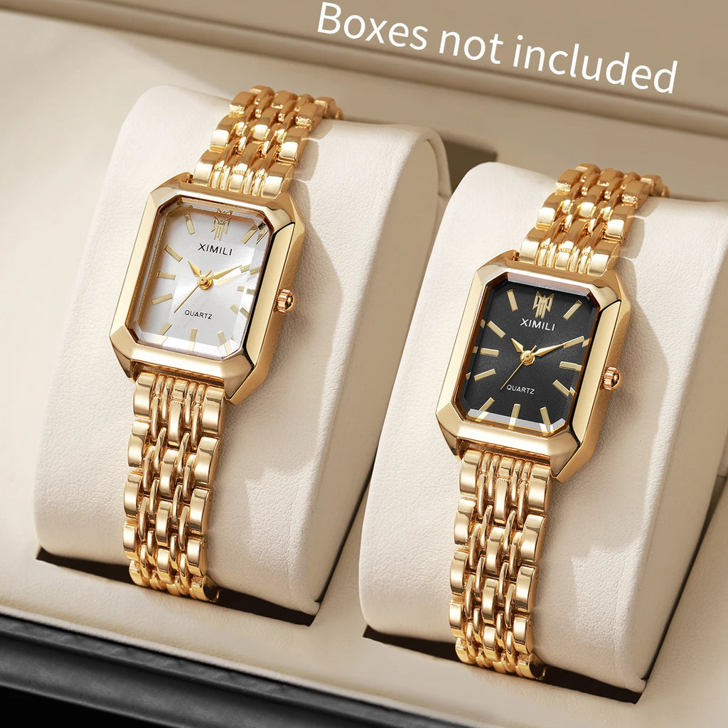1/2/4PCS Elegant Rectangle Woman Quartz Watch Luxury Stainless Steel Band Ladies Wristwatches Relogio Feminino（Without Box）
