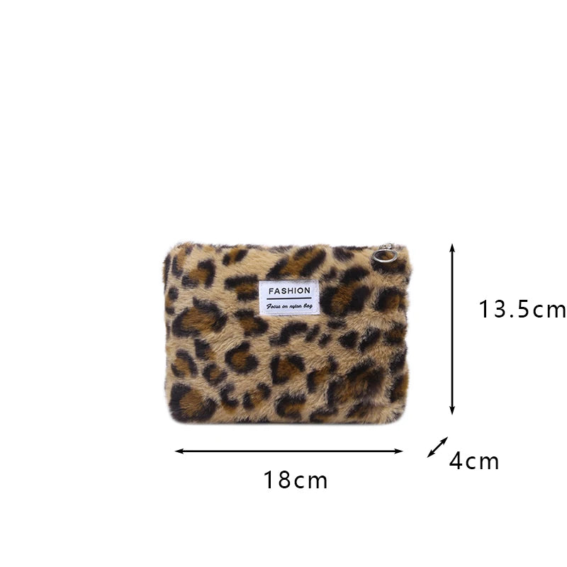 Leopard print plush Makeup Bag Large capacity portable travel toiletry bag Cosmetics Clutch Bag Premium storage bag