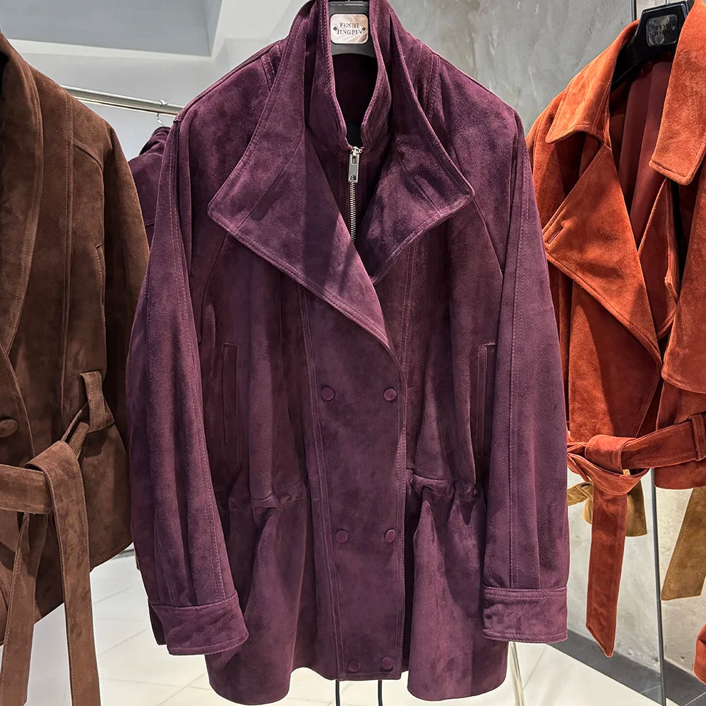YOLOAgain 2025 Autumn Oversized Leather Jacket Coat Women High Quality Suede Jacket