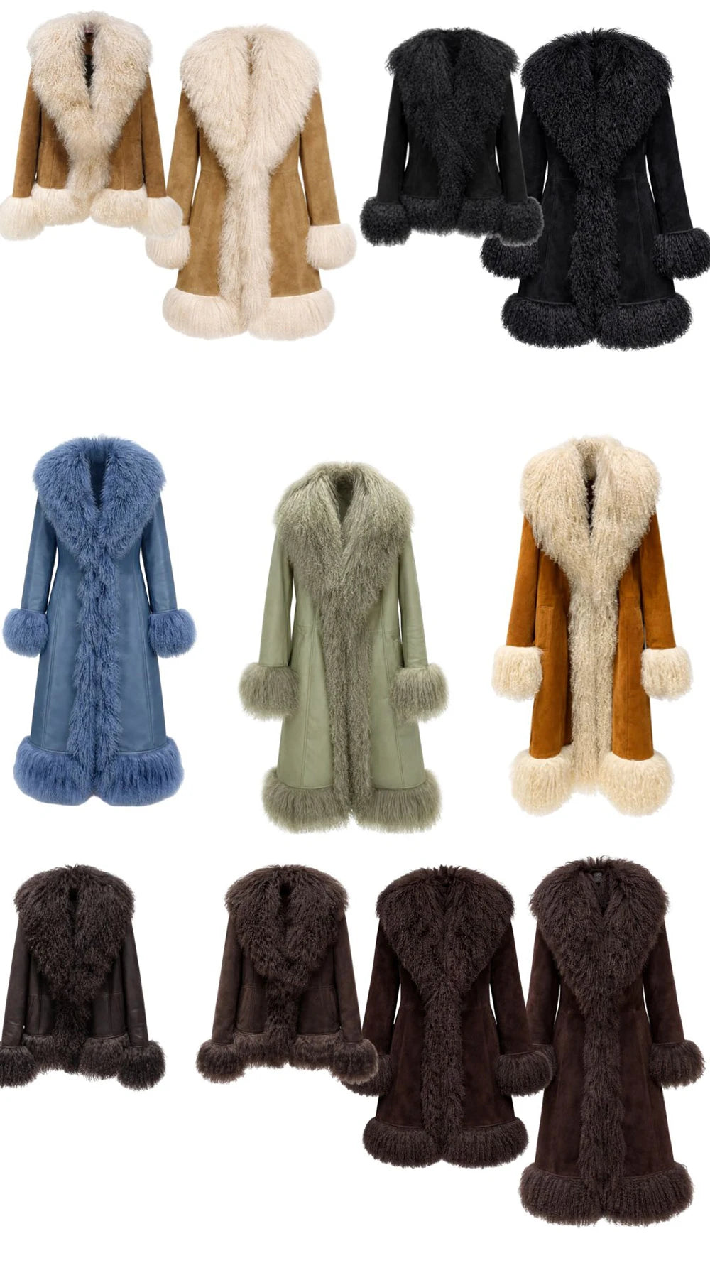 YOLOAgain Real Mongolia Sheep Fur Jacket Long Dark Brown Suede Coat Women
