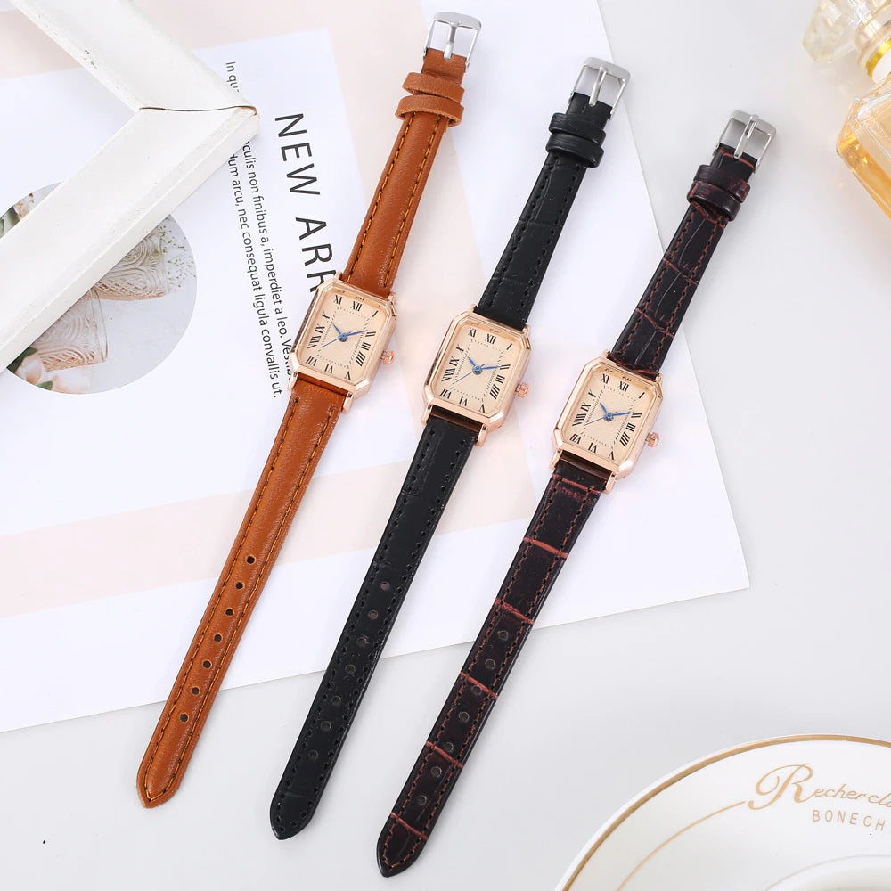 New women's watch with retro Roman blue needle scale design, simple and fashionable square watch, quartz watch