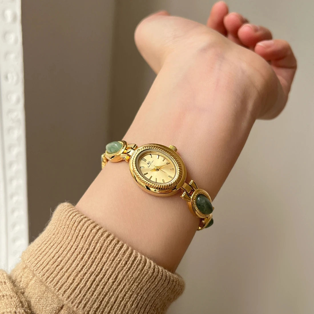 High-end Luxury Watches for Woman Elegant Green Jewelry Jade Quartz Bracelet Wristwatch Gift for Women Lady Fashion Dress Watch