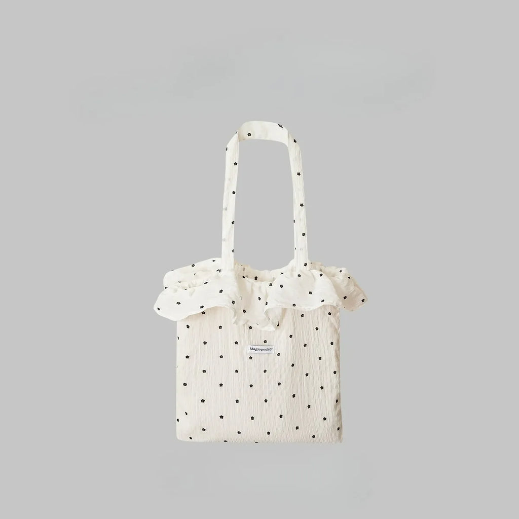 All-match Wave Point Chiffon Shoulder Bag Large Capacity Fairy Mesh Handbag Commuting Bag Korean Style Tote Bag Women