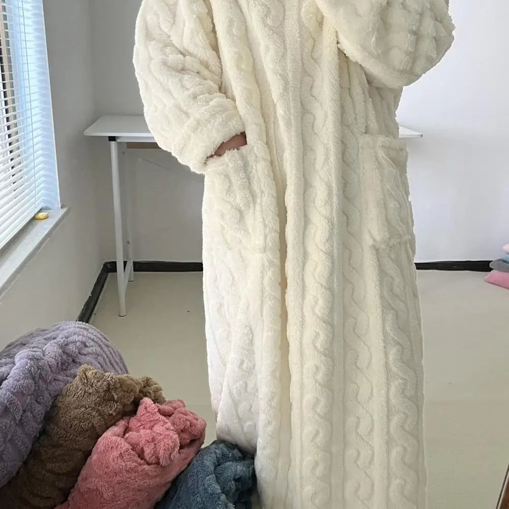 Coral Velvet Women's Nightgown Autumn And Winter Long Sleeve Double Pocket Flannel Nightgowns Women Loose Solid Sleepwear