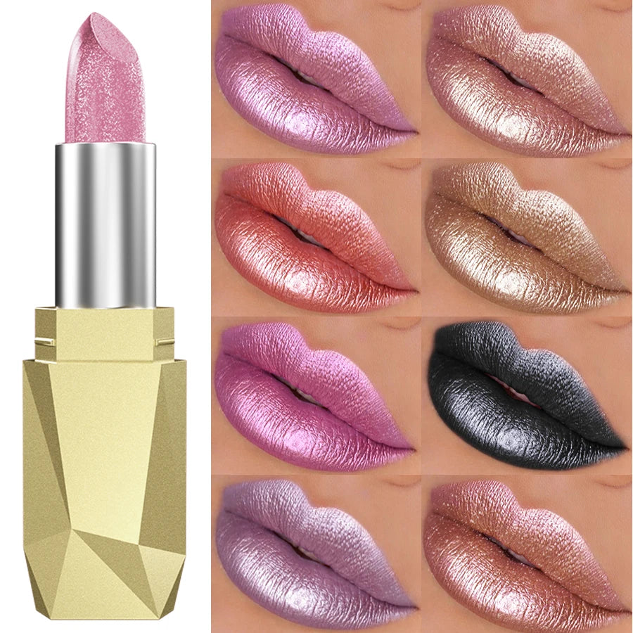 19 colors glitter lipstick hydrating red pink sparkling shine lip color highly pigmented lip tints metallic finish lip makeup