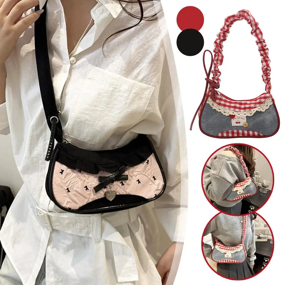 Fashion Grid Mini Handbags Adjustable Shoulder Strap Korean Hand-held Commuting Bag Single-shoulder Crossbody Bag Underarm Pouch