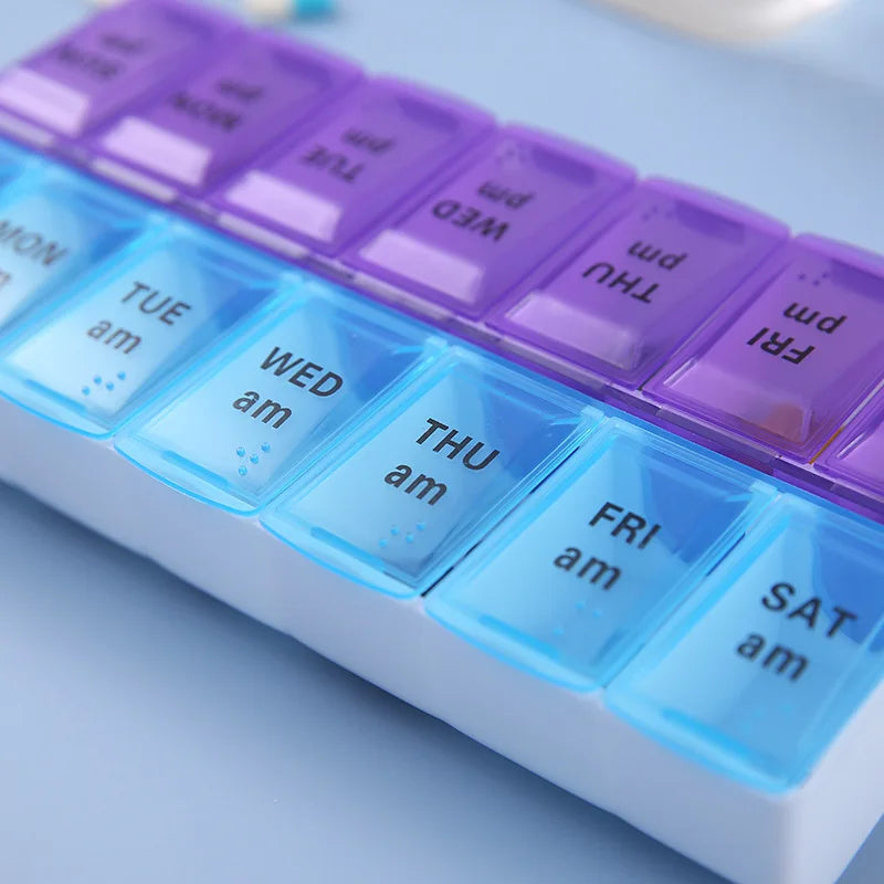 Portable Travel Pocket Size Weekly 14 Grids Pill Organizer Medicine Storage Container For Vitamin Tablets Daily Supplement Accessory