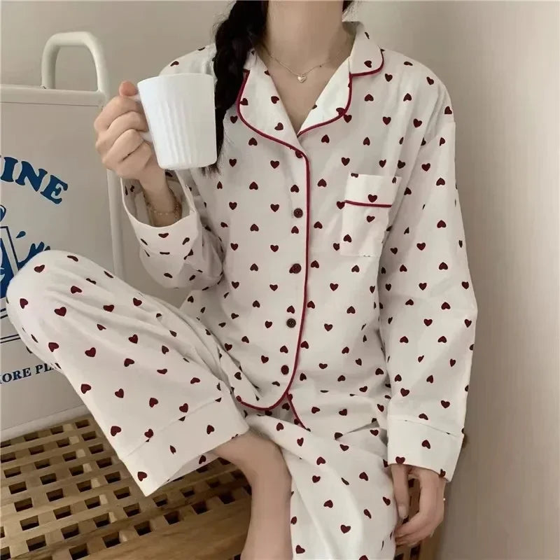 Spring and autumn new ladies' Korean pajamas home wear set for girls and students long-sleeved pajamas