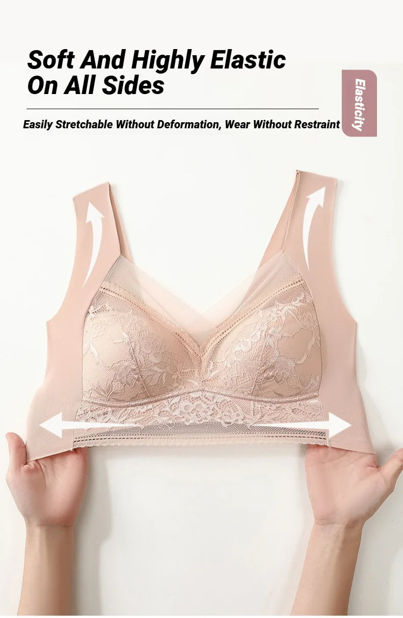 Fall Sweet Seamless Ice Silk Push Up Bra For Women Wireless Lace Bralette Plus Size Brassiere Summer Comfort Underwear Lingerie