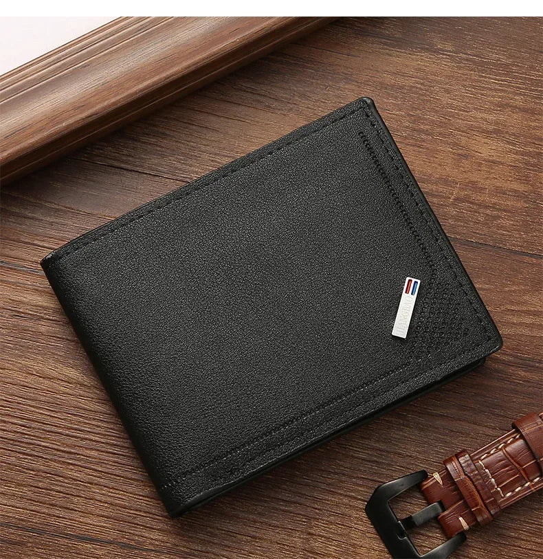 Men's Leather Short Wallet Thin Wallet Foldable Minimalist Soft Leather Wallet