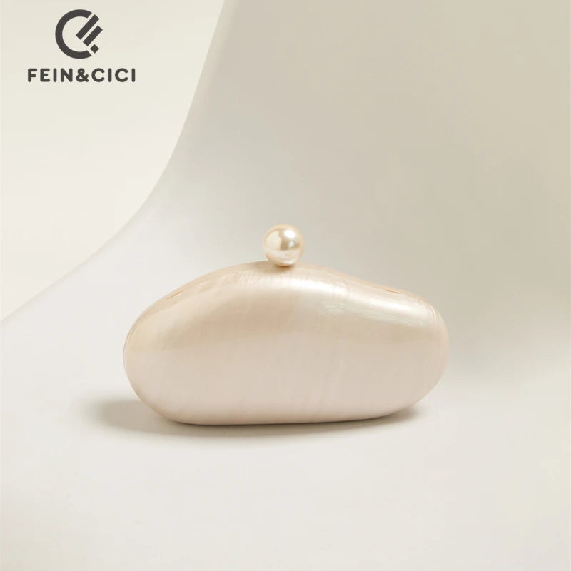 Shell Clutch Bag Acrylic Pearl Color Purse Women Wedding Evening Party Cute Ivory Pearl Coffee Color Handbag New 2024