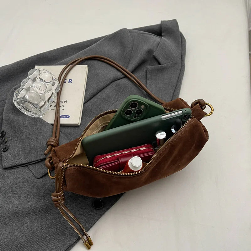 Faux Suede Super Popular Niche Suede Shoulder Bag for Women 2025 Hot Sale Single Crossbody Bags Underarm Dumpling Sweet Bags