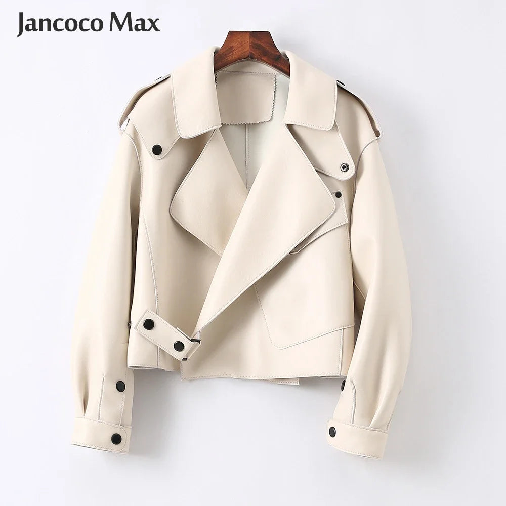 Sheepskin Coat For Women Leather Jacket Winter Spring Moto Biker Genuine Top Quality Black S7547