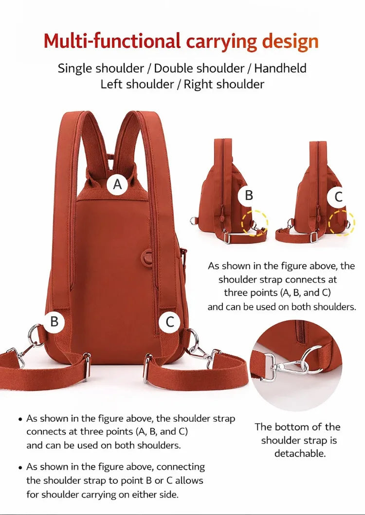 Women's Lightweight Mini Backpack, Oxford Cloth Chest Bag with Anti-theft Function, Simple Stylish Versatile Convertible Daypack