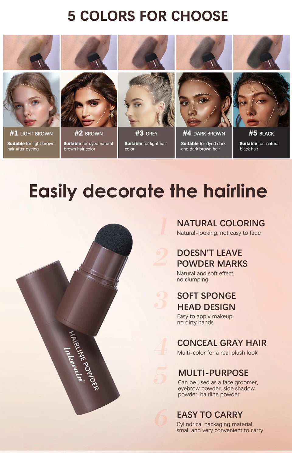 Waterproof Hairline & Root Concealer Pen – Instant Grey Coverage with Easy Blend Powder Stick for Normal Hair