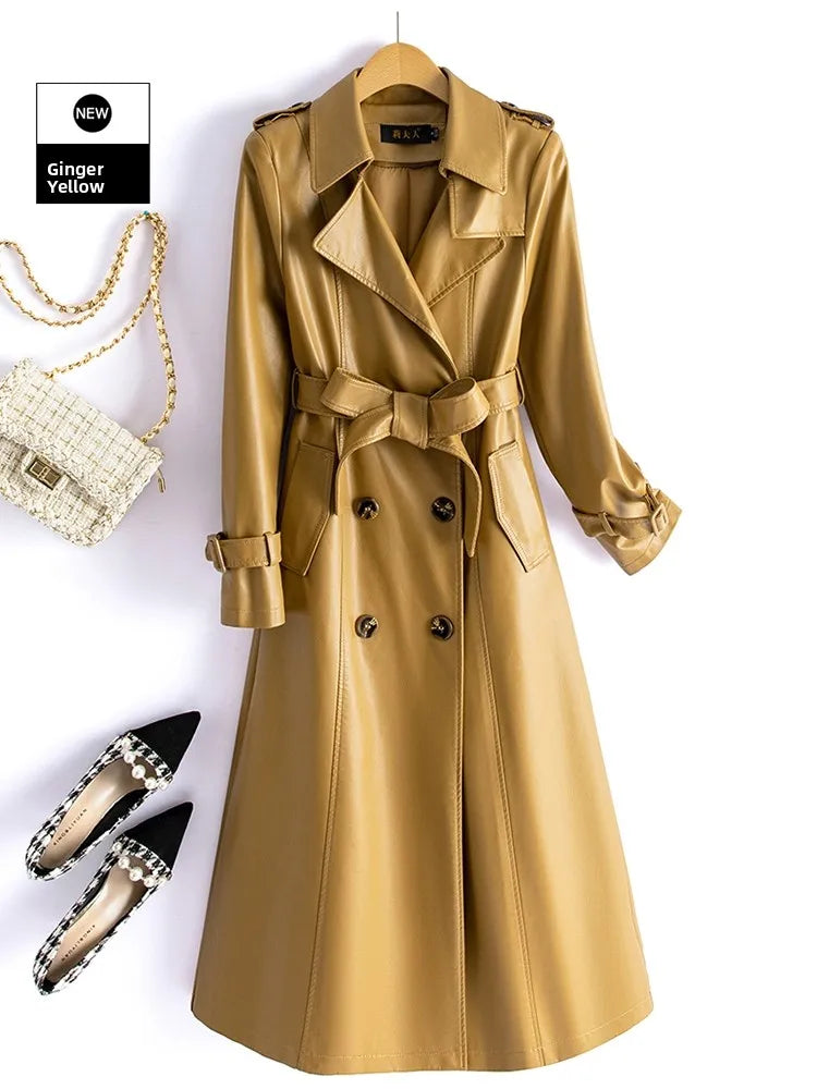 Real Leather Sheepskin Coat Women's Mid-Length Over-Knee Autumn Winter New Style Korean Version Slimming Windbreaker