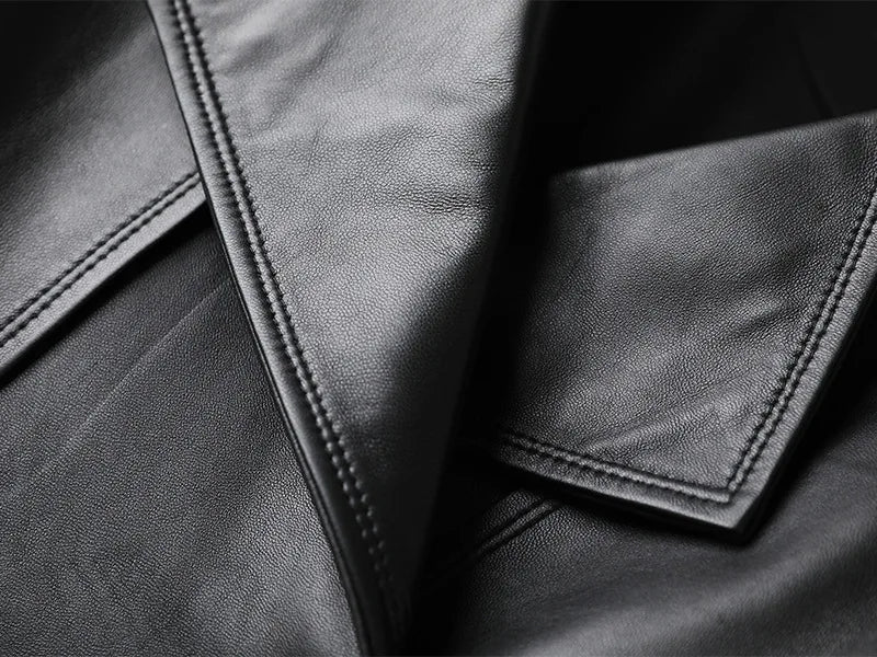 Leather Jacket for Women Spring Double-Breasted Belt Waist Closing Slim Ceket Kadın Imported Sheepskin Loose Short Trench Coat