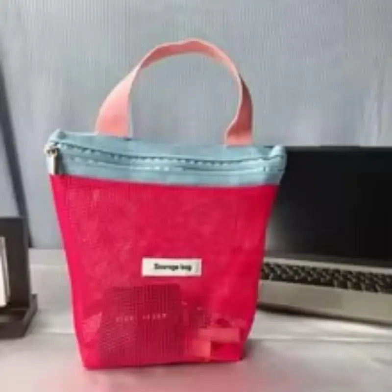 Homefish Foldable Mesh Cosmetic Bag Ins Style Bright Color Portable Women Summer Toiletry Storage Bag Beach Makeup Pouch